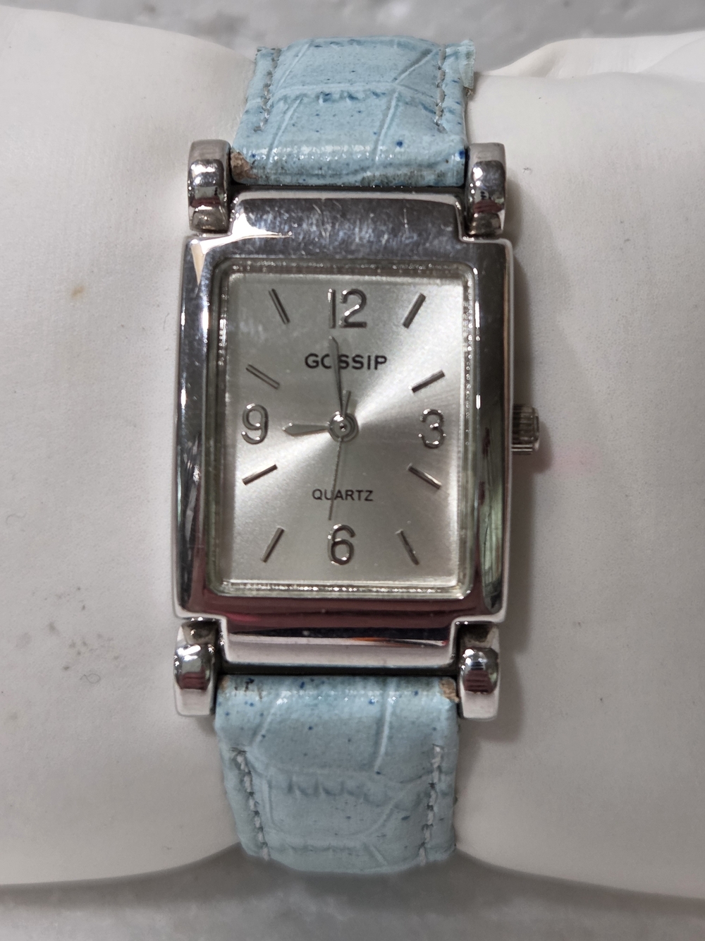 Gossip Silver Rectangular Face Watch with Light Blue Strap GSP 233 G